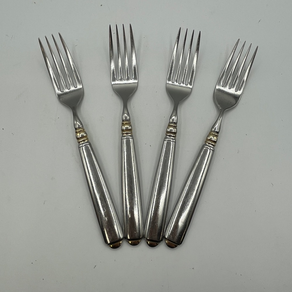 RARE Mikasa Carlise Gold Flatware Japan 18/8 Stainless Steel‎ 4 Dinner Fork